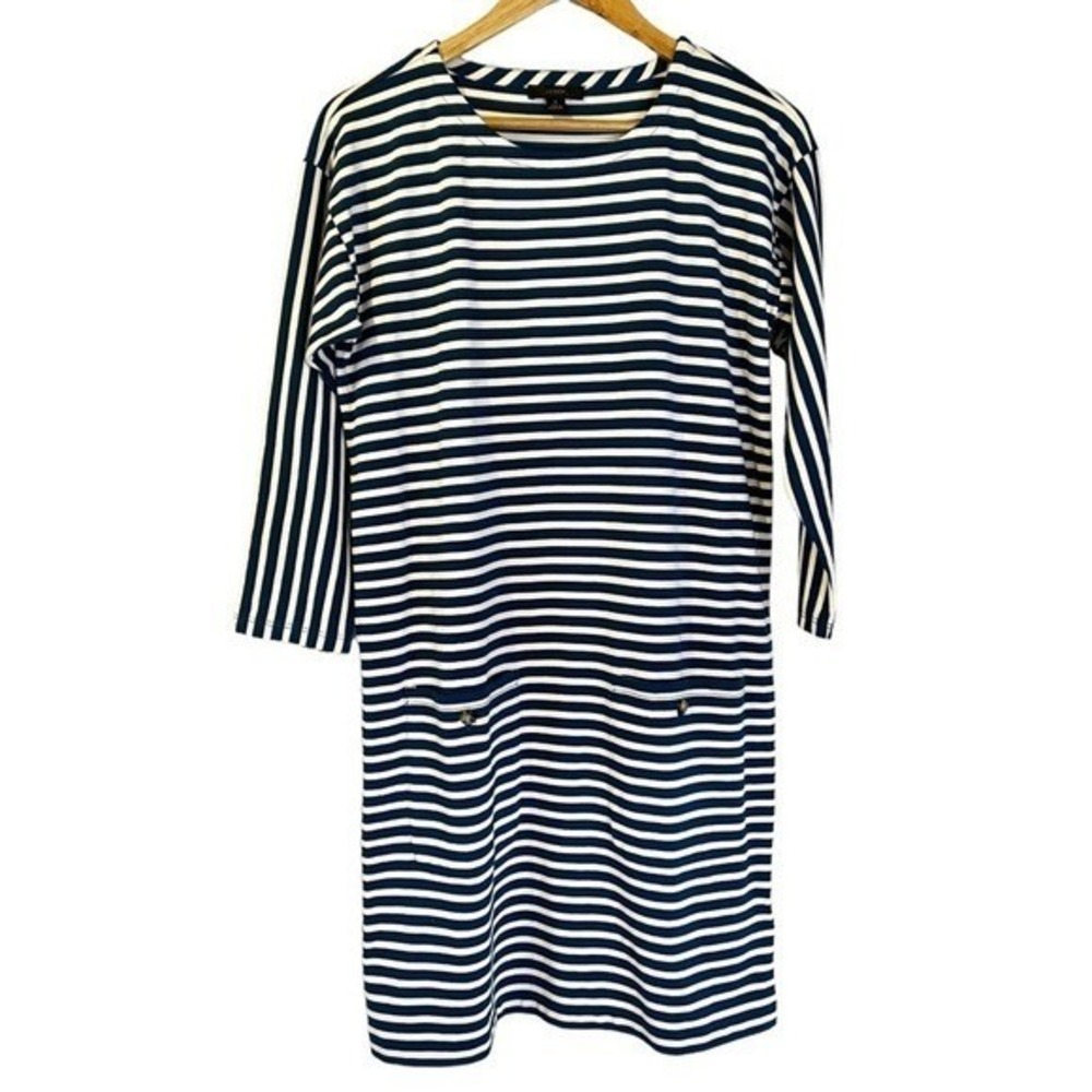 J. Crew Knit Front Pocket Stripe Shift Dress S Coastal Preppy Quiet Luxury
